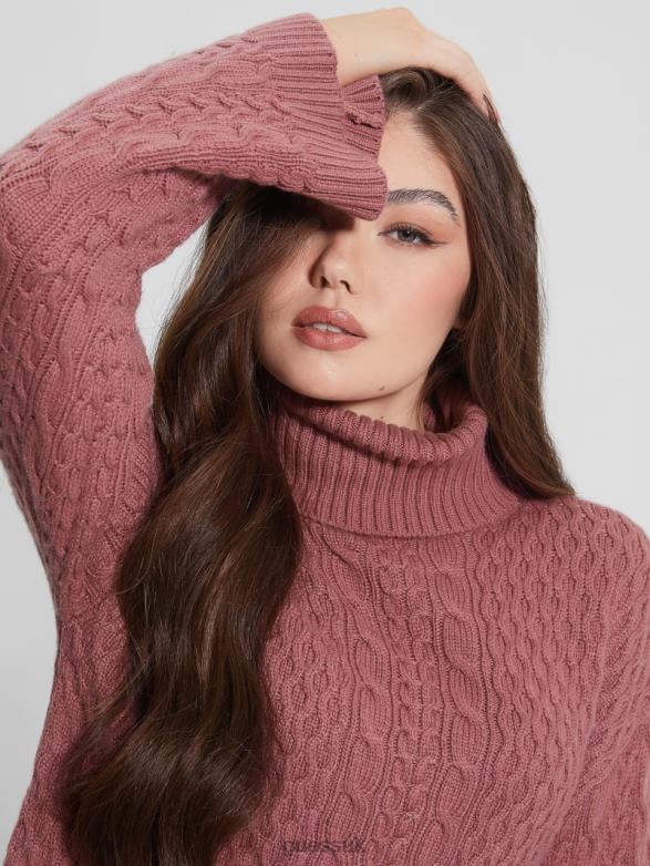 GUESS Women Wendi Cable Turtleneck Sweater Antique Mauve Apparel V28V61423