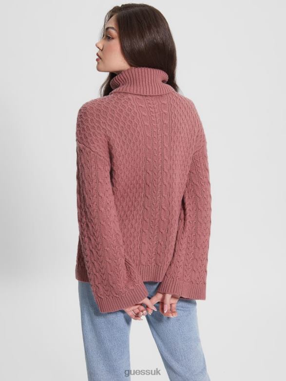 GUESS Women Wendi Cable Turtleneck Sweater Antique Mauve Apparel V28V61423