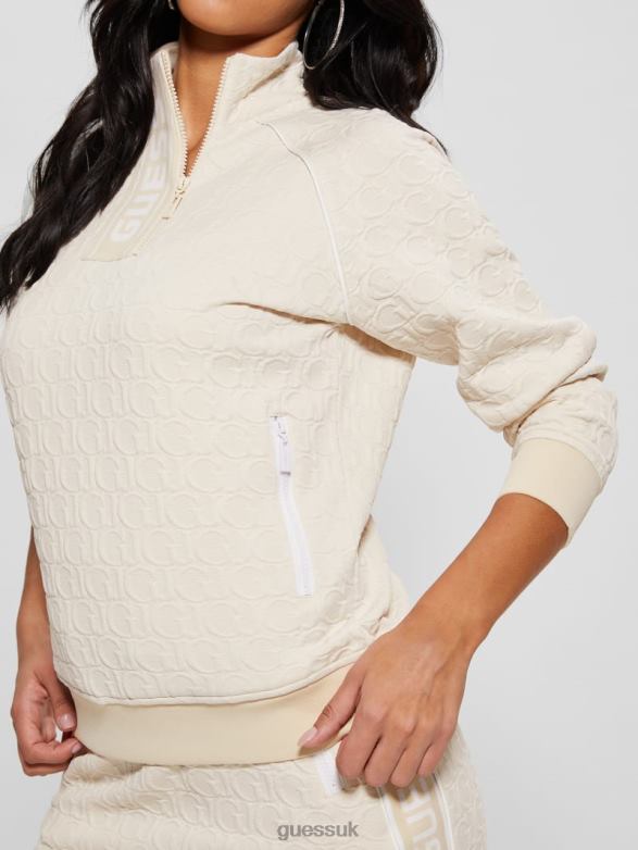 GUESS Women Darla Half-Zip Jacquard Sweatshirt Gj Beige Jacquard Apparel V28V62459