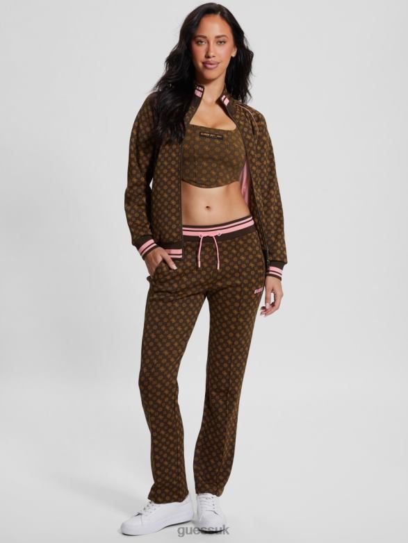GUESS Women Eco Aggie Full-Zip Sweatshirt Aop Brown Ologram Apparel V28V61739