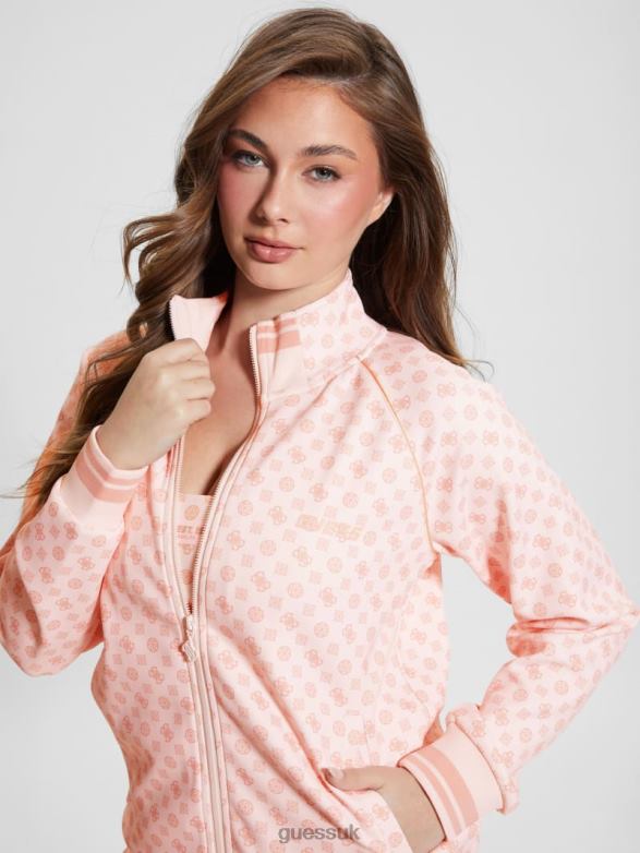 GUESS Women Eco Aggie Full-Zip Sweatshirt Aop Pink Ologram Apparel V28V61740