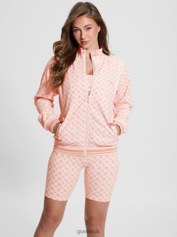 GUESS Women Eco Aggie Full-Zip Sweatshirt Aop Pink Ologram Apparel V28V61740