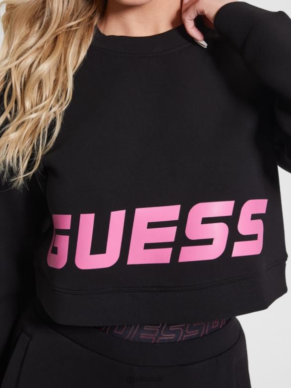 GUESS Women Eco Aletha Scuba-Knit Active Sweatshirt Black Apparel V28V61050