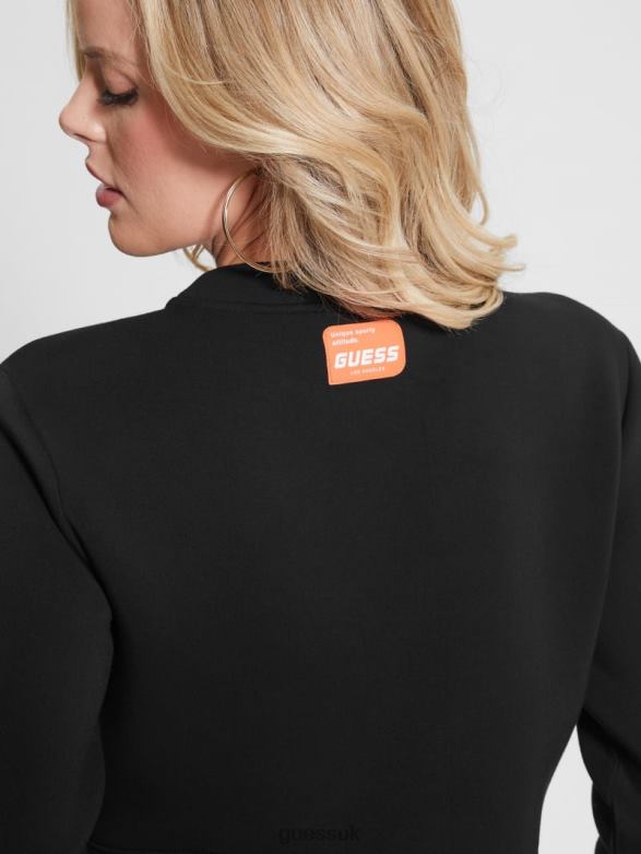 GUESS Women Eco Aletha Scuba-Knit Active Sweatshirt Black Apparel V28V61050