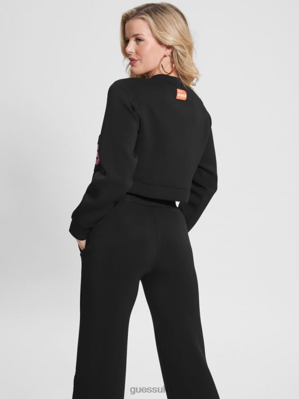 GUESS Women Eco Aletha Scuba-Knit Active Sweatshirt Black Apparel V28V61050