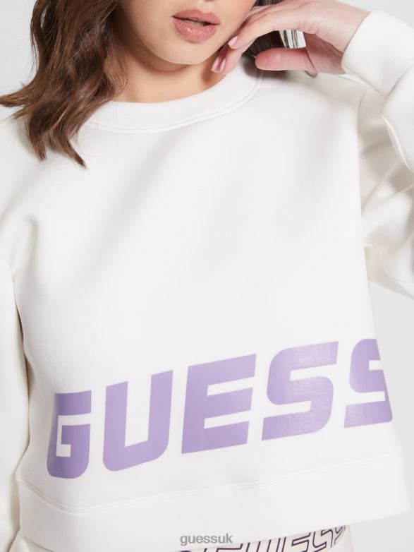 GUESS Women Eco Aletha Scuba-Knit Active Sweatshirt Ocean Salt Apparel V28V62465