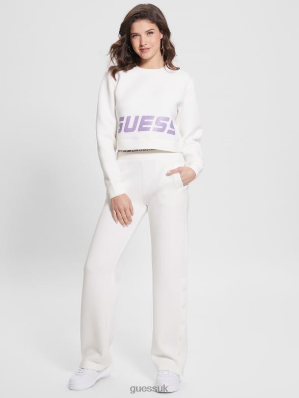 GUESS Women Eco Aletha Scuba-Knit Active Sweatshirt Ocean Salt Apparel V28V62465