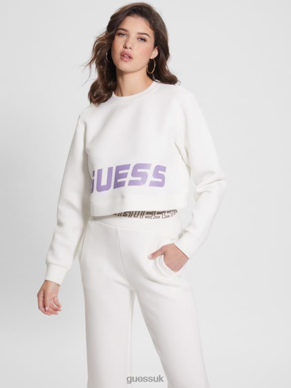 GUESS Women Eco Aletha Scuba-Knit Active Sweatshirt Ocean Salt Apparel V28V62465