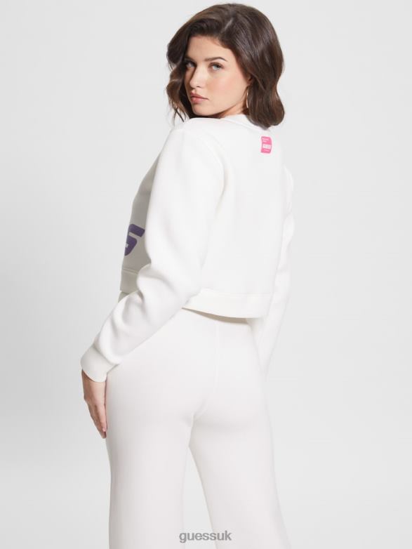 GUESS Women Eco Aletha Scuba-Knit Active Sweatshirt Ocean Salt Apparel V28V62465