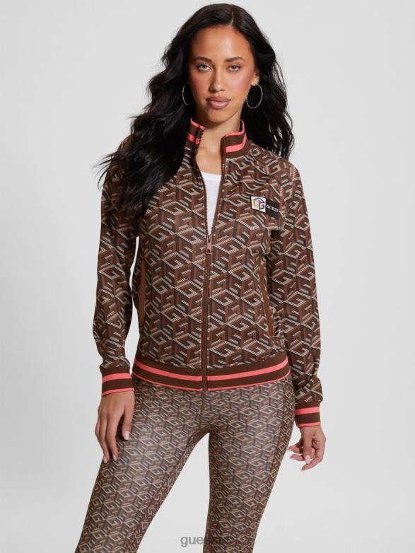 GUESS Women Eco G-Cube Active Zip Sweatshirt Stripe G-Cube Brown Apparel V28V61738