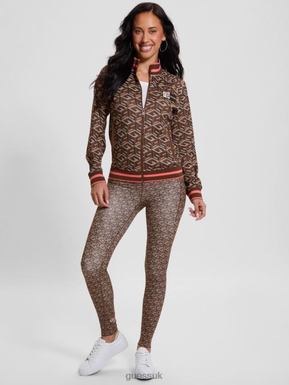 GUESS Women Eco G-Cube Active Zip Sweatshirt Stripe G-Cube Brown Apparel V28V61738
