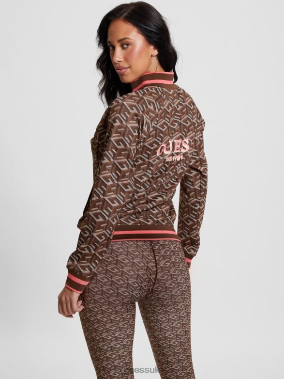 GUESS Women Eco G-Cube Active Zip Sweatshirt Stripe G-Cube Brown Apparel V28V61738