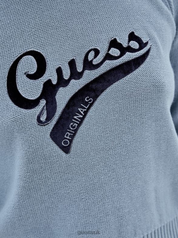 GUESS Women Originals Eco Logo Sweater Blue Cotton Apparel V28V61267