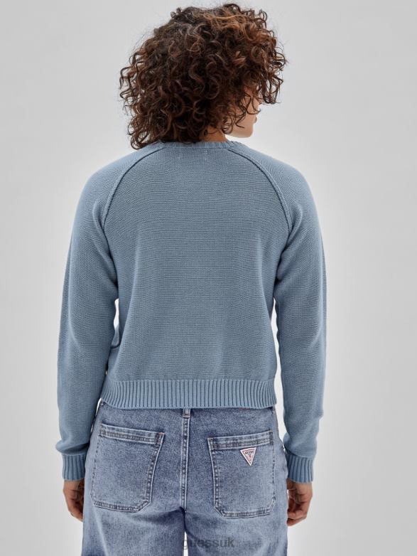 GUESS Women Originals Eco Logo Sweater Blue Cotton Apparel V28V61267