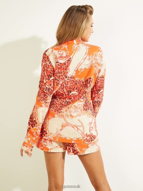 GUESS Women Eco Elizabeth Shirt Belts And Leo Orange Big Apparel V28V61404