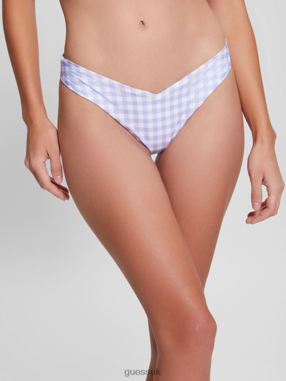 GUESS Women Eco V-Front Brazilian Bikini Bottoms Small White Lavander Vich Apparel V28V62552