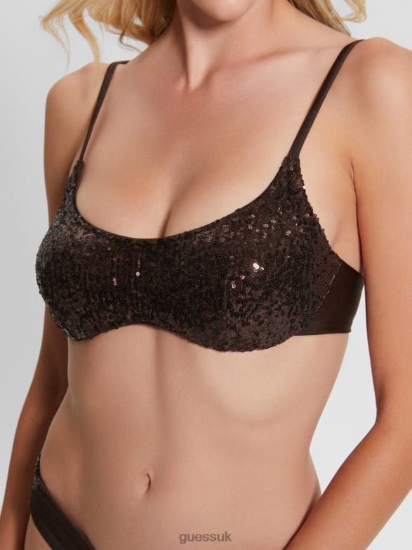 GUESS Women Sequin Bralette Bikini Top Dark Auburn Apparel V28V62543