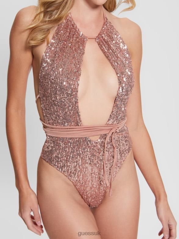 GUESS Women Sequin One-Piece Swimsuit Brickstone Apparel V28V62572