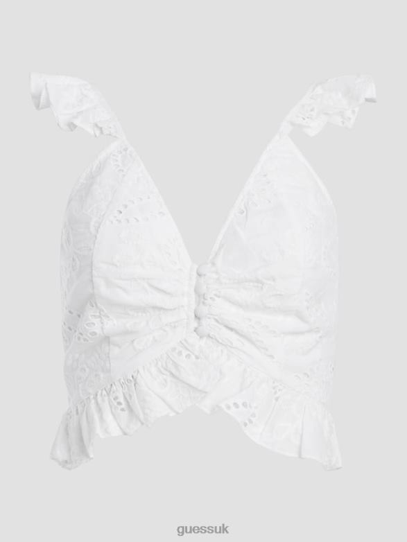 GUESS Women Arielle Eyelet Top Pure White Apparel V28V61086