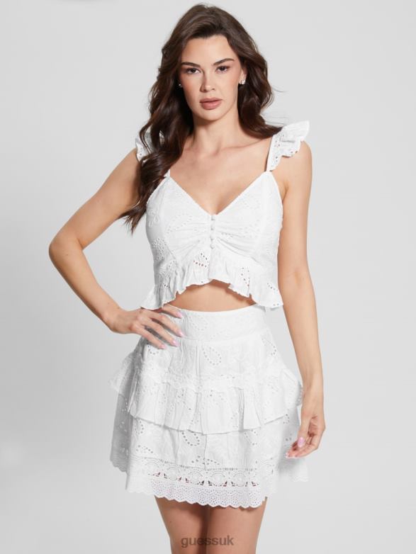 GUESS Women Arielle Eyelet Top Pure White Apparel V28V61086