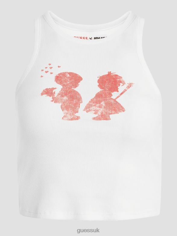GUESS Women Boy and Girl Graphic Tank Top Pure White Apparel V28V61232