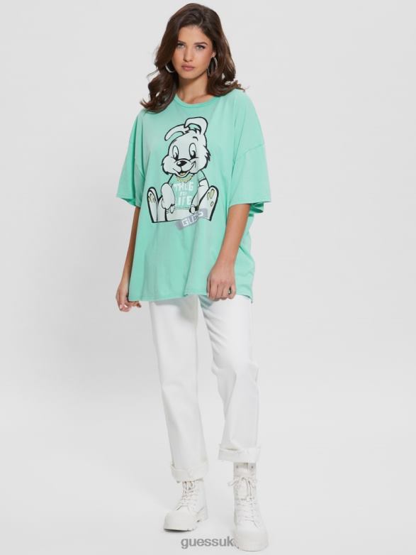 GUESS Women Bunny Oversized Graphic Tee Carribean Water Multi Apparel V28V61108
