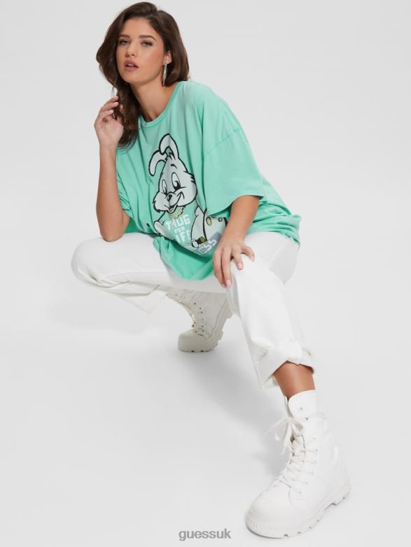 GUESS Women Bunny Oversized Graphic Tee Carribean Water Multi Apparel V28V61108