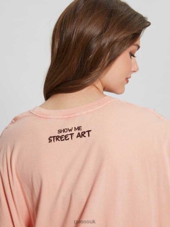 GUESS Women Bunny Oversized Graphic Tee Hello Peach Multi Apparel V28V61215