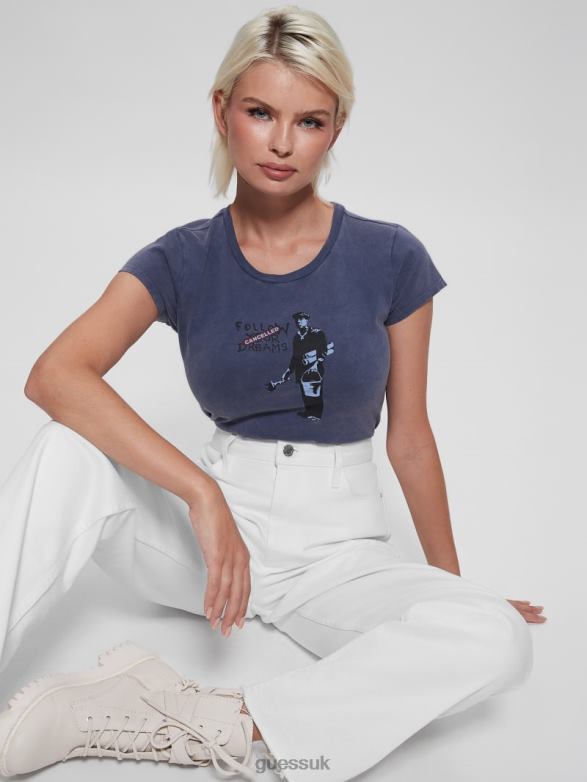 GUESS Women Canceled Dreams Tee Passion Blue Apparel V28V61502