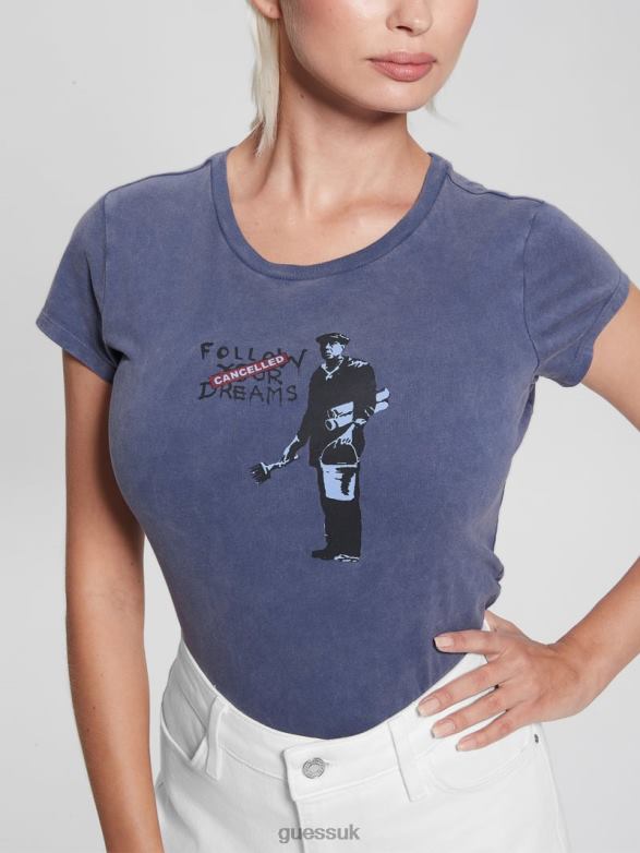 GUESS Women Canceled Dreams Tee Passion Blue Apparel V28V61502