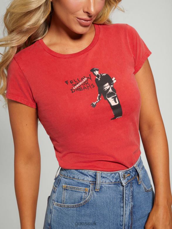 GUESS Women Canceled Dreams Tee Sultry Red Apparel V28V61293