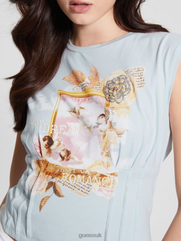 GUESS Women Daydreams Corset Tee Helium Apparel V28V61221