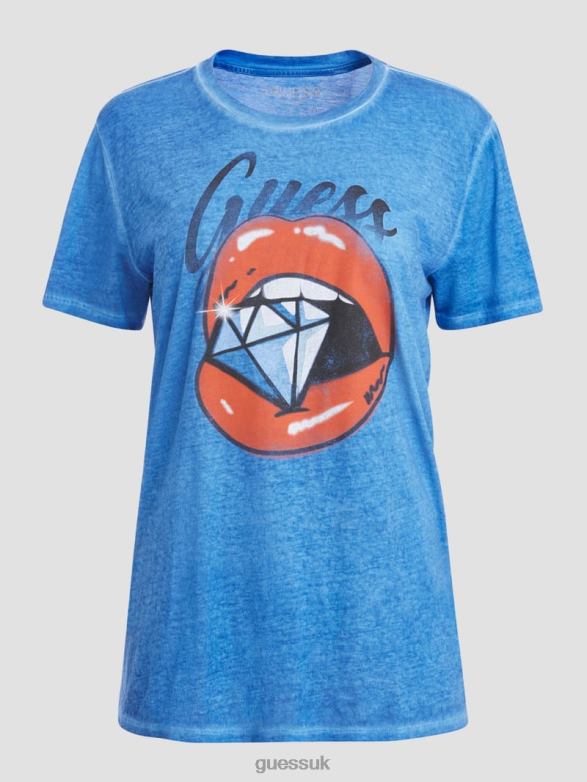 GUESS Women Diamond Lip Graphic Tee Blueblood Multi Apparel V28V61182
