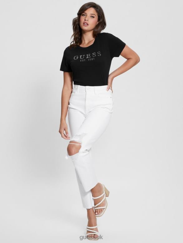 GUESS Women Eco 1981 Crystal Logo Tee Black Apparel V28V61245