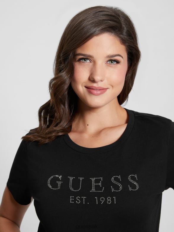 GUESS Women Eco 1981 Crystal Logo Tee Black Apparel V28V61245