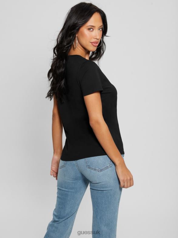 GUESS Women Eco 1981 Crystal Logo Tee Black Apparel V28V61245