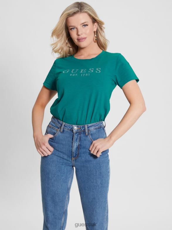 GUESS Women Eco 1981 Crystal Logo Tee Capri Lake Apparel V28V61212
