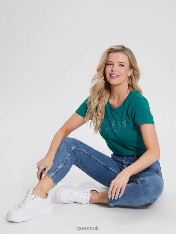 GUESS Women Eco 1981 Crystal Logo Tee Capri Lake Apparel V28V61212