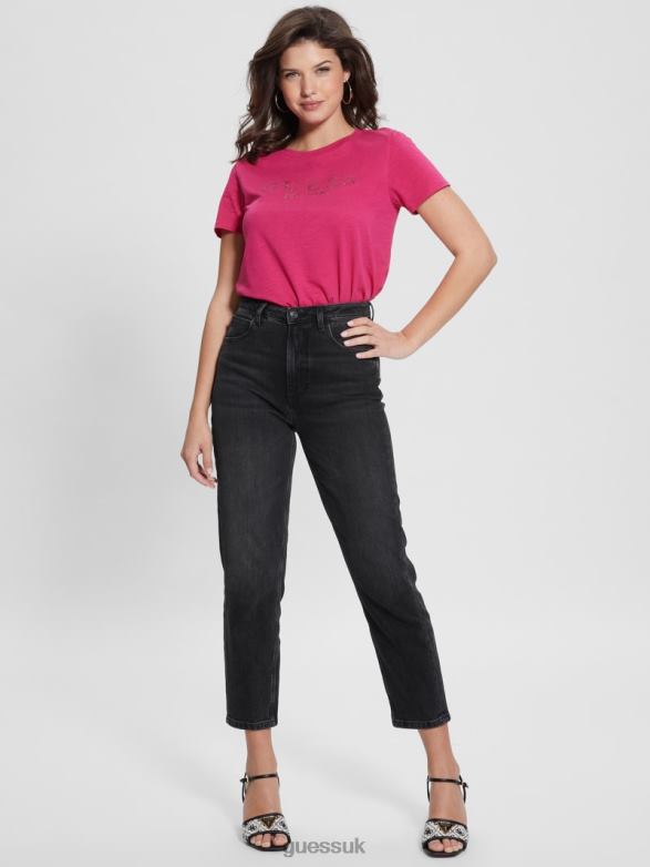 GUESS Women Eco 1981 Crystal Logo Tee Full Bloom Pink Apparel V28V61202