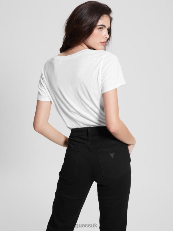 GUESS Women Eco 1981 Crystal Logo Tee Pure White Apparel V28V61223