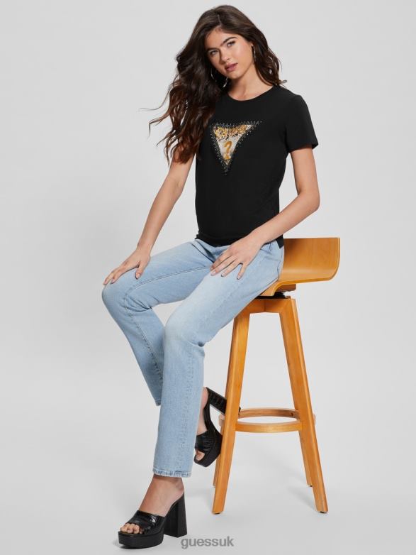GUESS Women Eco Animal Triangle Tee Black Apparel V28V61129