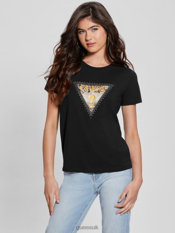 GUESS Women Eco Animal Triangle Tee Black Apparel V28V61129