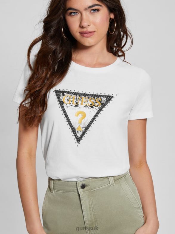 GUESS Women Eco Animal Triangle Tee Cream White Apparel V28V61255