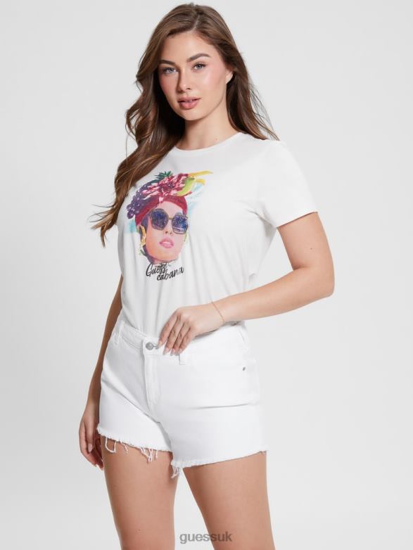 GUESS Women Eco Cabana Easy Tee Cream White Apparel V28V61187