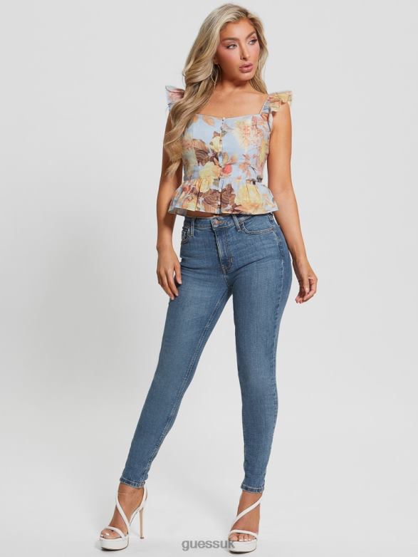 GUESS Women Eco Carine Peplum Top Peach Fiore Apparel V28V61186