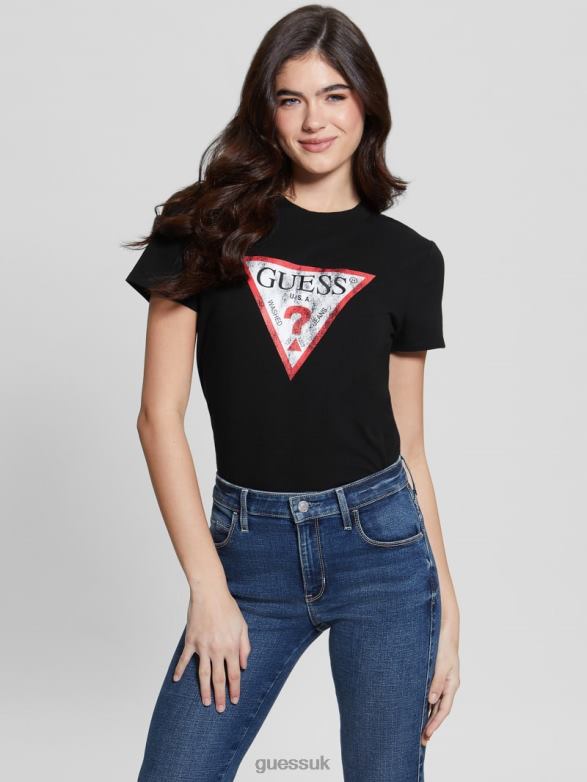 GUESS Women Eco Classic Logo Tee Jet Black Apparel V28V61579