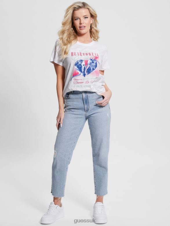 GUESS Women Eco Crewneck Disco Tee Pure White Apparel V28V61277