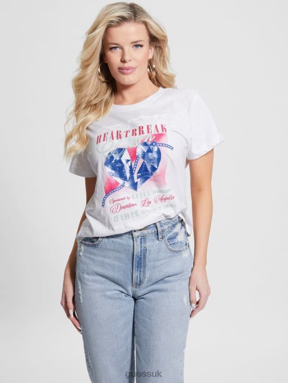 GUESS Women Eco Crewneck Disco Tee Pure White Apparel V28V61277