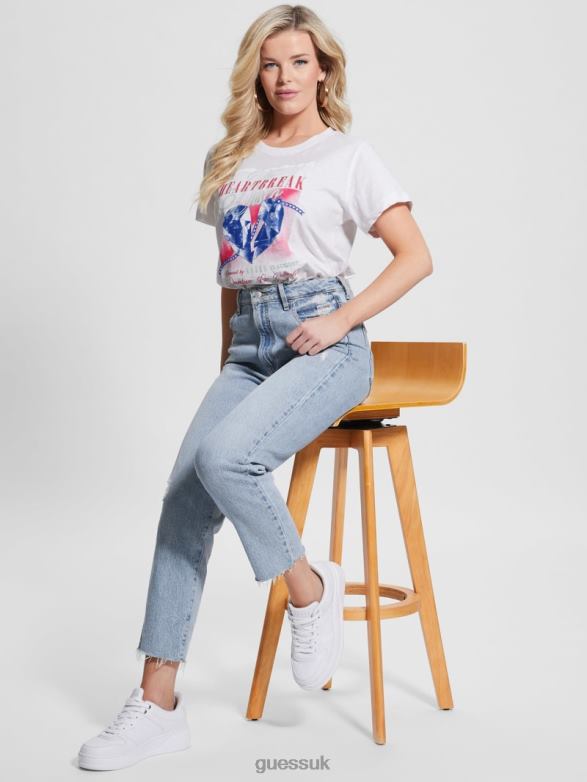 GUESS Women Eco Crewneck Disco Tee Pure White Apparel V28V61277