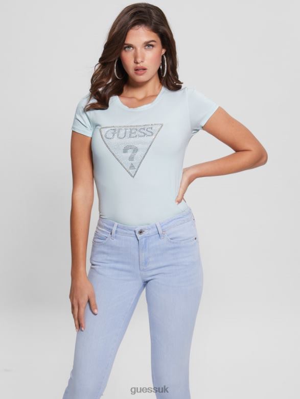 GUESS Women Eco Crystal Triangle Logo Tee Fresh Air Apparel V28V61253